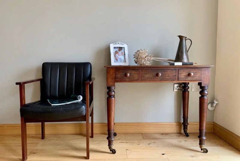 Vintage furniture with writing table and leather chair