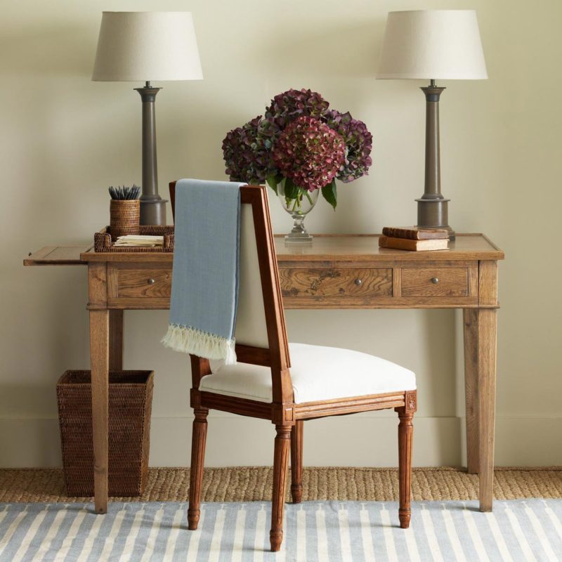 Oka desk with lamps and chair