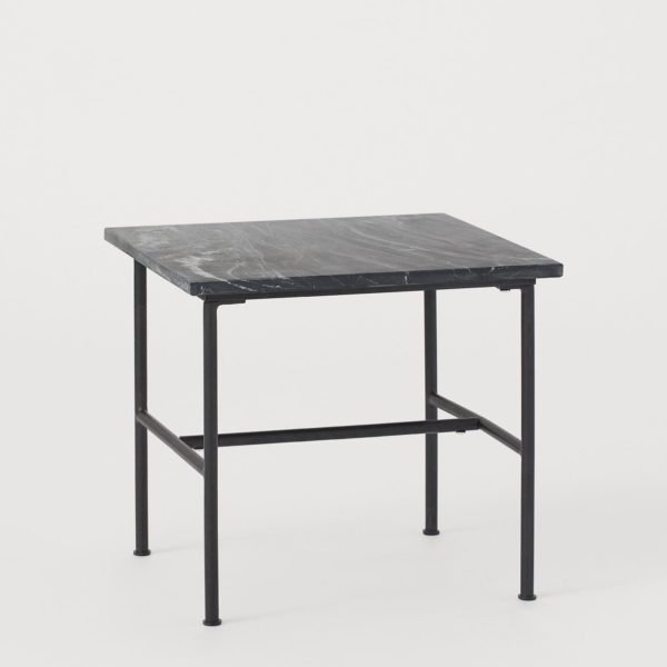 black marble side table with skinny metal legs