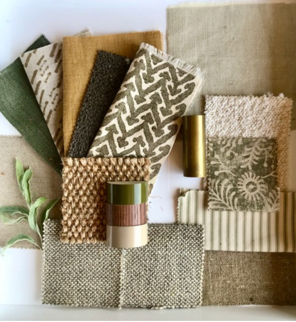 Mood board in green, sienna & naturals